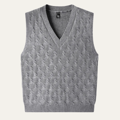 Men's Textured Knitted V Neck Vest - Vonnera
