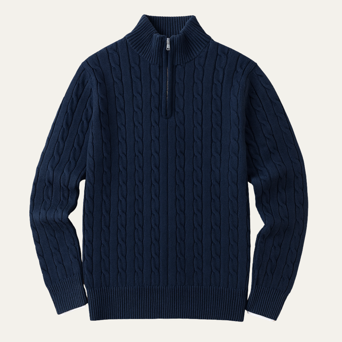 Men's Cable Knit Sweater Navy Blue Half Zip - Vonnera