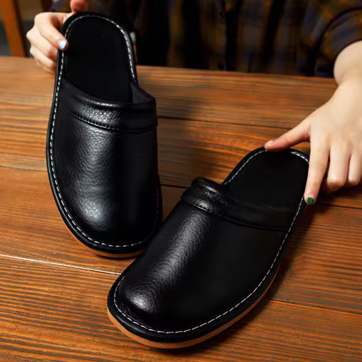 Lincoln Men's Leather Mule Slippers Black