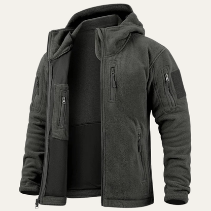 Men's Tactical Fleece Jacket With Hood And Multi Pockets