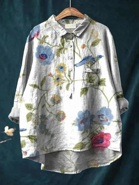 Women's Floral Print Blouse Button-Front