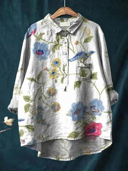 Women's Floral Print Blouse Button-Front