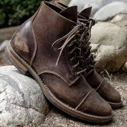 Men's Ankle Work Boots Leather Durable Sole Comfortable Brown