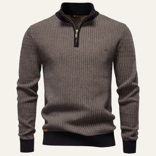 Men's Thick Stand Collar Half Zip Knit Sweater - Vonnera