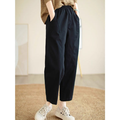 Women's Cotton Casual Pants Solid Color - Vonnera