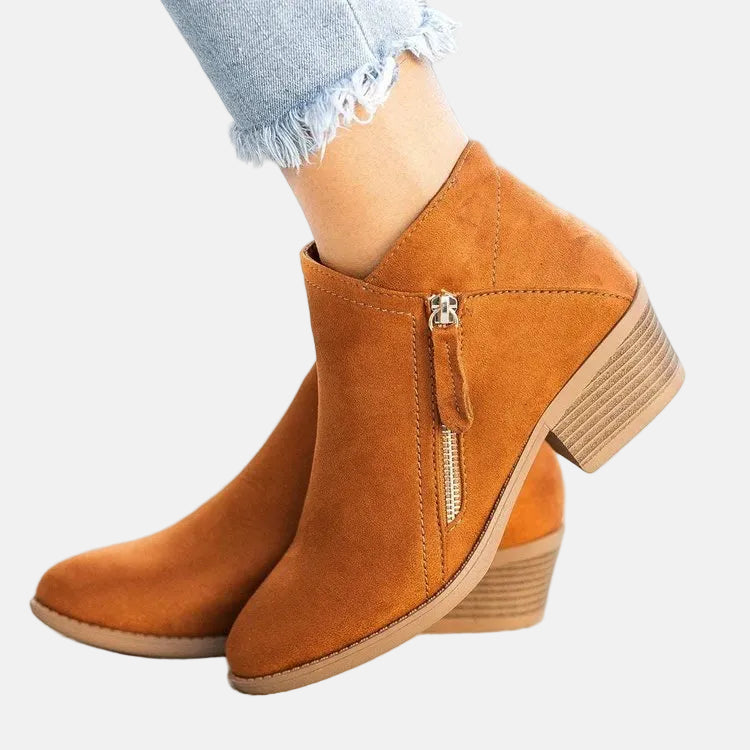 Women's Block Heel Ankle Boots Comfortable Zip Black - Vonnera
