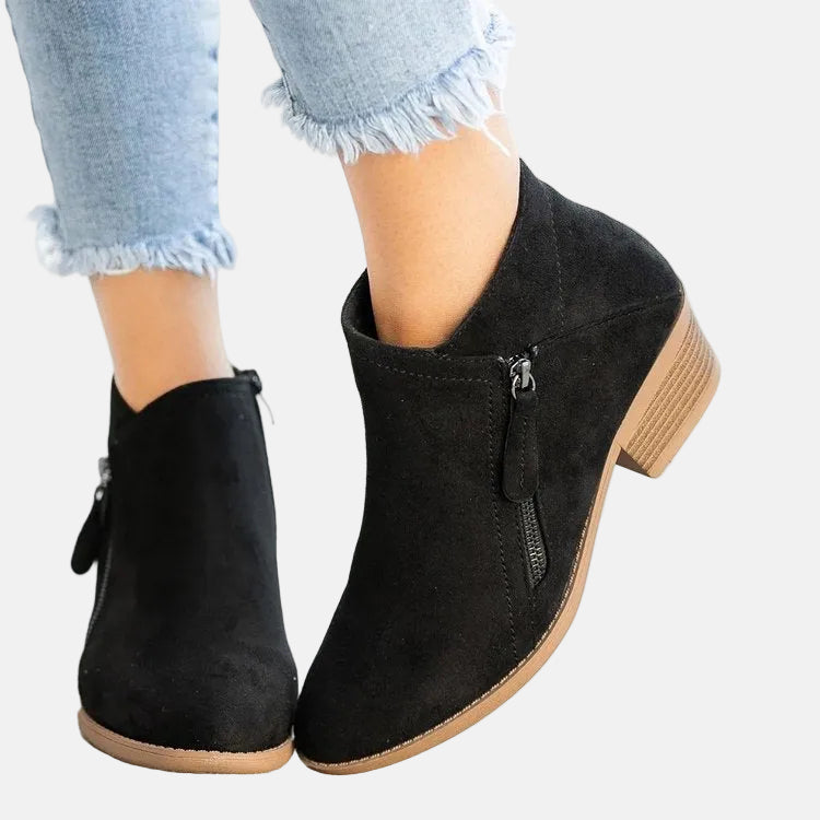 Women's Block Heel Ankle Boots Comfortable Zip Black