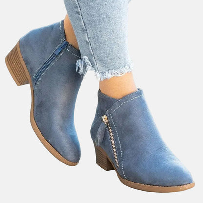 Women's Block Heel Ankle Boots Comfortable Zip Black