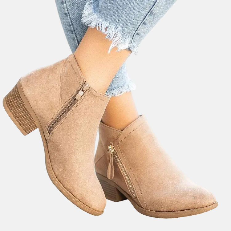 Women's Block Heel Ankle Boots Comfortable Zip Black