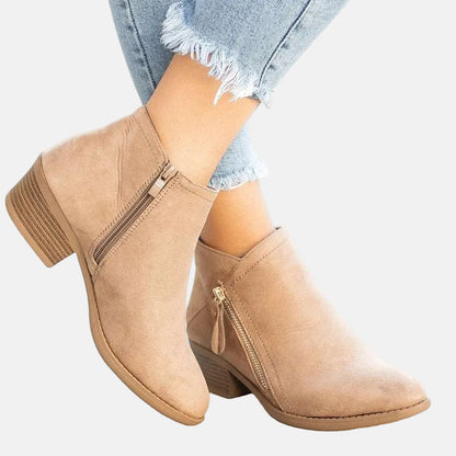 Women's Block Heel Ankle Boots Comfortable Zip Black