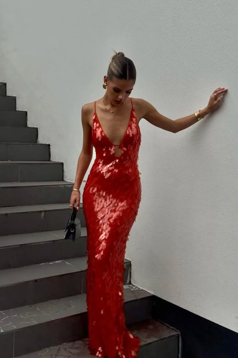Women's Sequin Backless Wedding Guest Dress - Vonnera