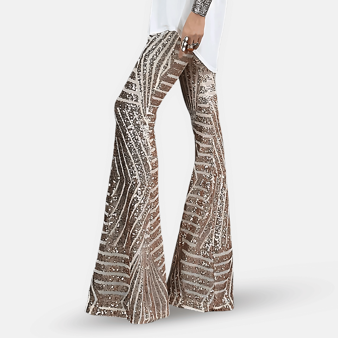 Women's High Waist Flare Pants Sequin - Vonnera