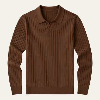 Men's Slim Fit Polo Sweater Ribbed Knit - Vonnera