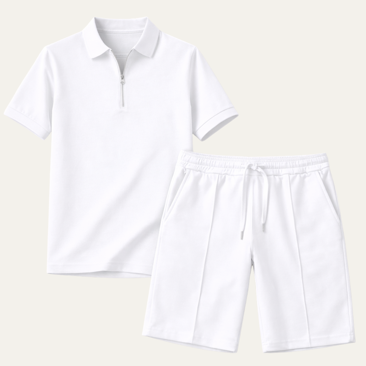 Men's Summer Polo Shirt Shorts Set White - Vonnera