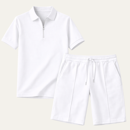 Men's Summer Polo Shirt Shorts Set White - Vonnera