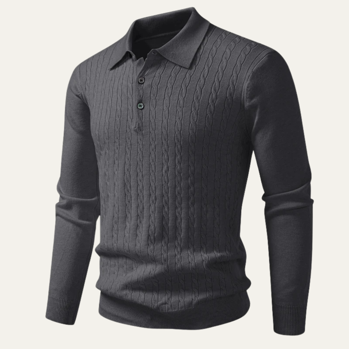 Men's Cotton Polo Sweater Soft Knit Beige