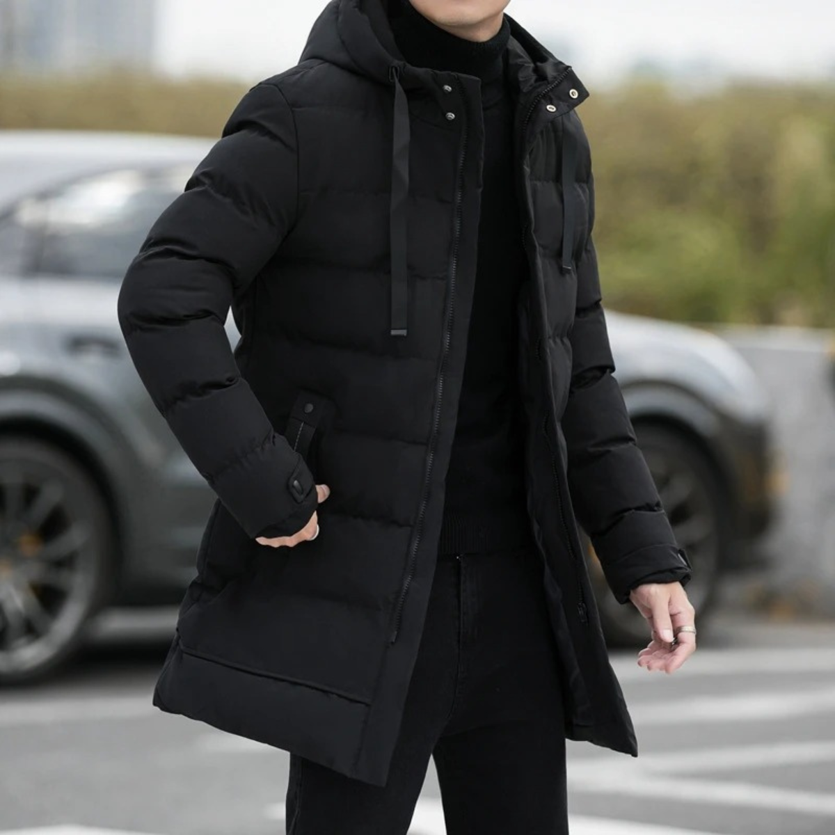 Men's Longline Puffer Coat Black