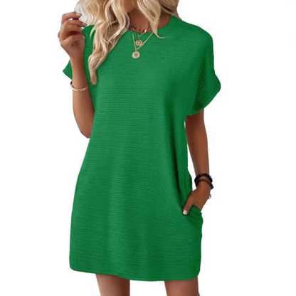 Women's Short Sleeve Mini T-Shirt Dress Crew Neck