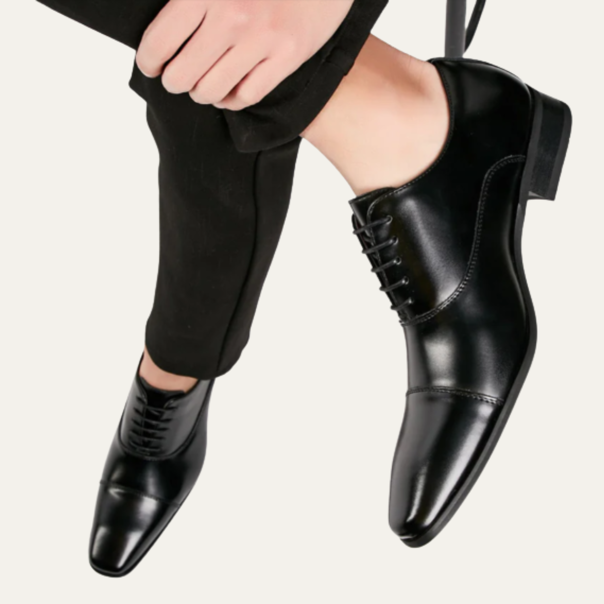 Men's Leather Dress Shoes Polished Lace Up Black