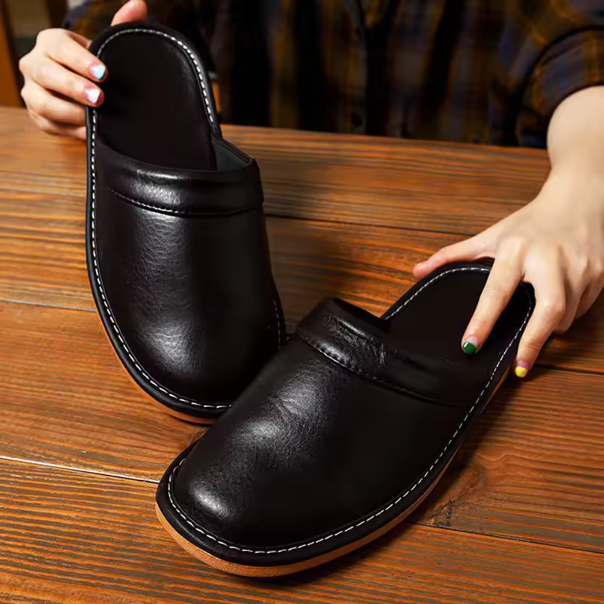 Lincoln Men's Leather Mule Slippers Black