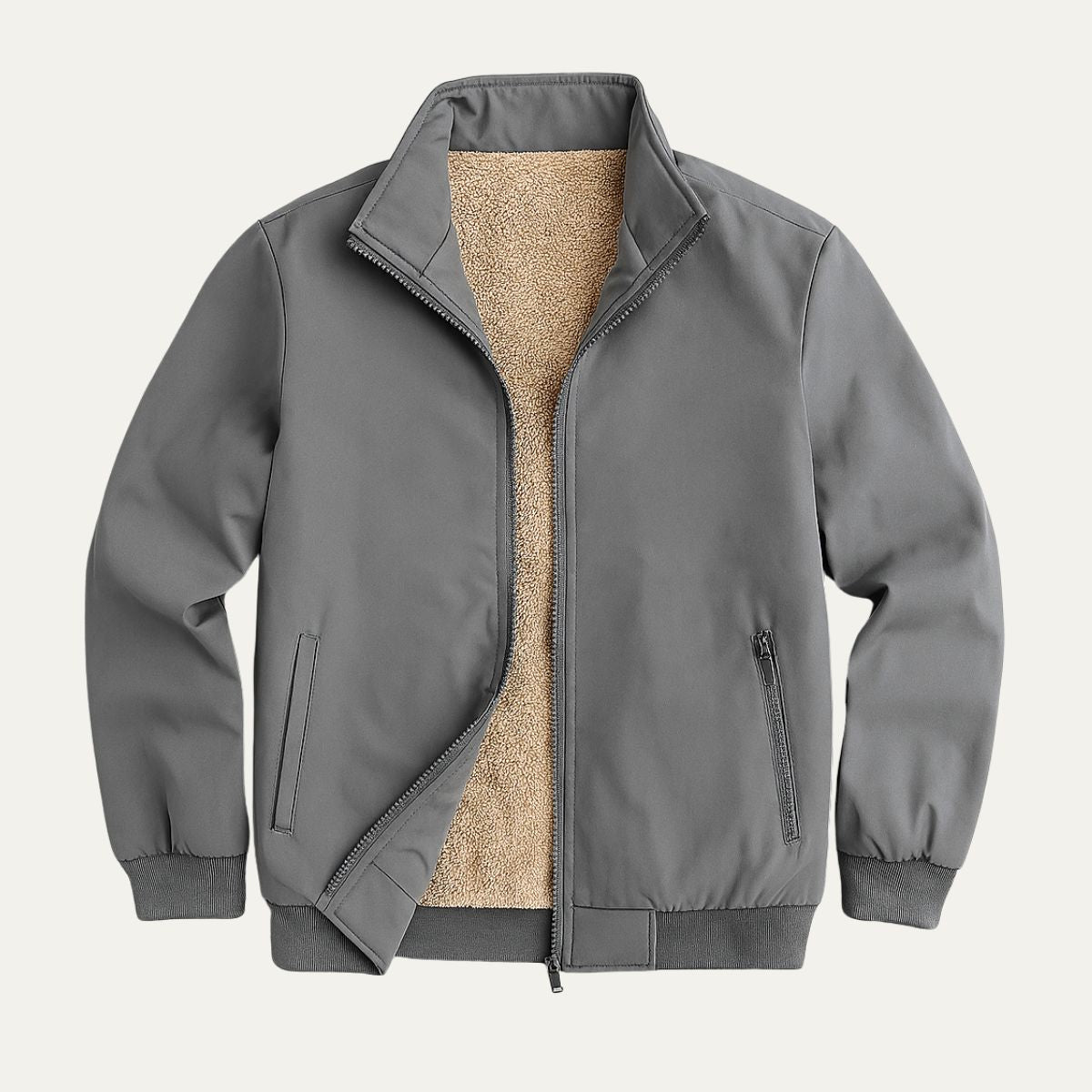 Men's Fleece Lined Windbreaker Jacket Lightweight Multi Pocket