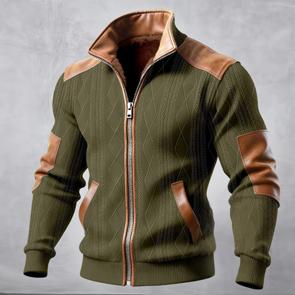 Men's Cable Knit Sweater Jacket Fleece Lined Warm Zip Up