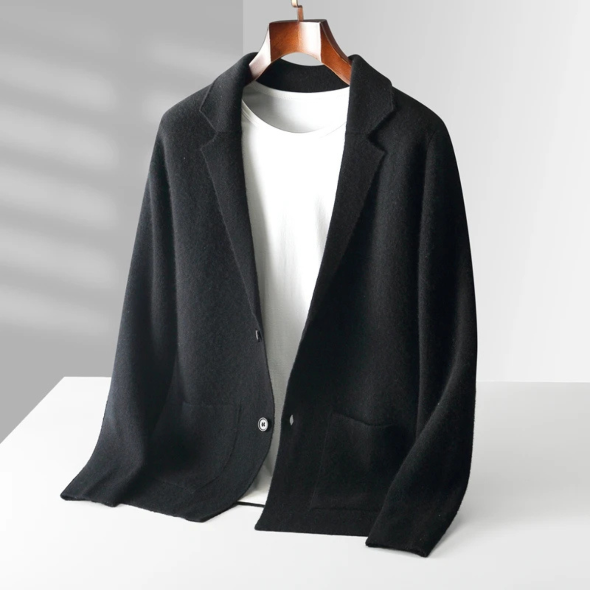 Men's Merino Wool Cardigan Soft Knit Collar Charcoal