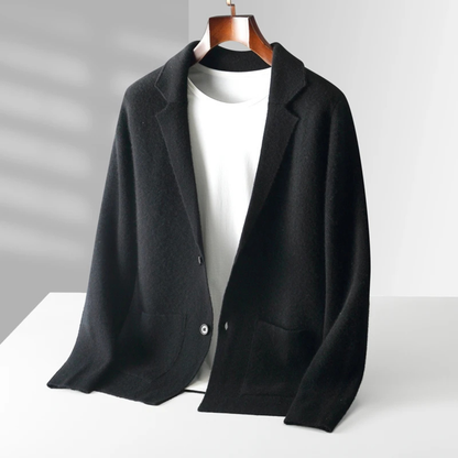 Men's Merino Wool Cardigan Soft Knit Collar Charcoal