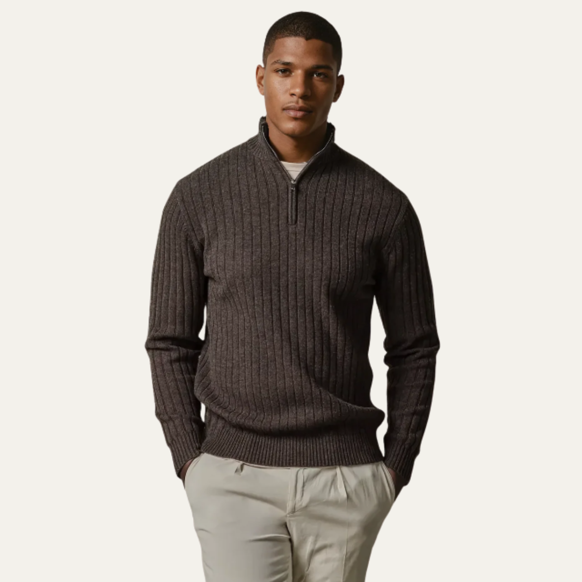 Men's Cotton Half Zip Sweater Ribbed Knit