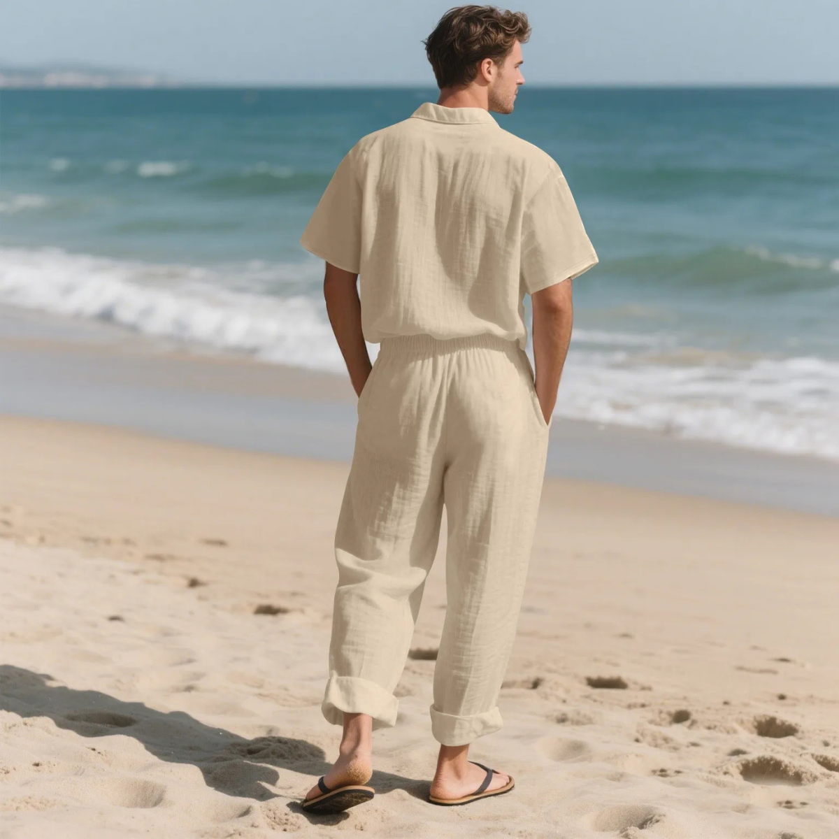 Men's Lightweight Casual Two Piece Suit Shirt Pants