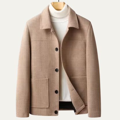 Men's Herringbone Jacket Thick Warm Wool Outerwear with Pockets