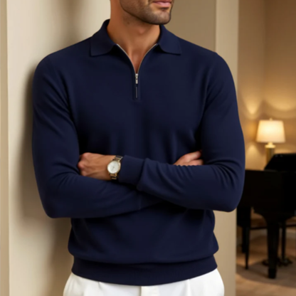 Men's Quarter Zip Knit Polo Sweater