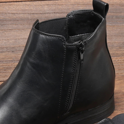Men's Chelsea Leather Ankle Boots Elastic Sides Black