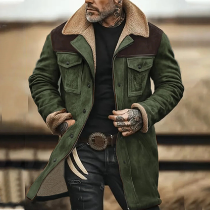 Men's Suede Jacket Fleece Lined Warm Winter Brown