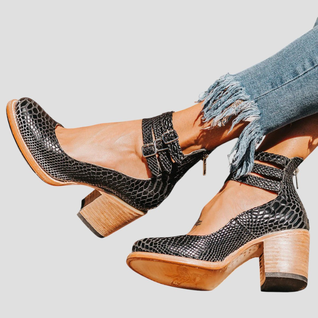 Women's Block Heel Sandals Textured Buckle Strap