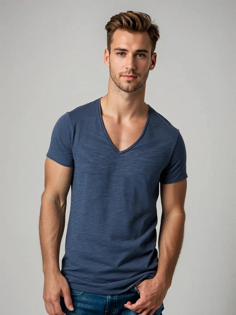 Men's V-Neck T-Shirt Cotton Casual - Vonnera