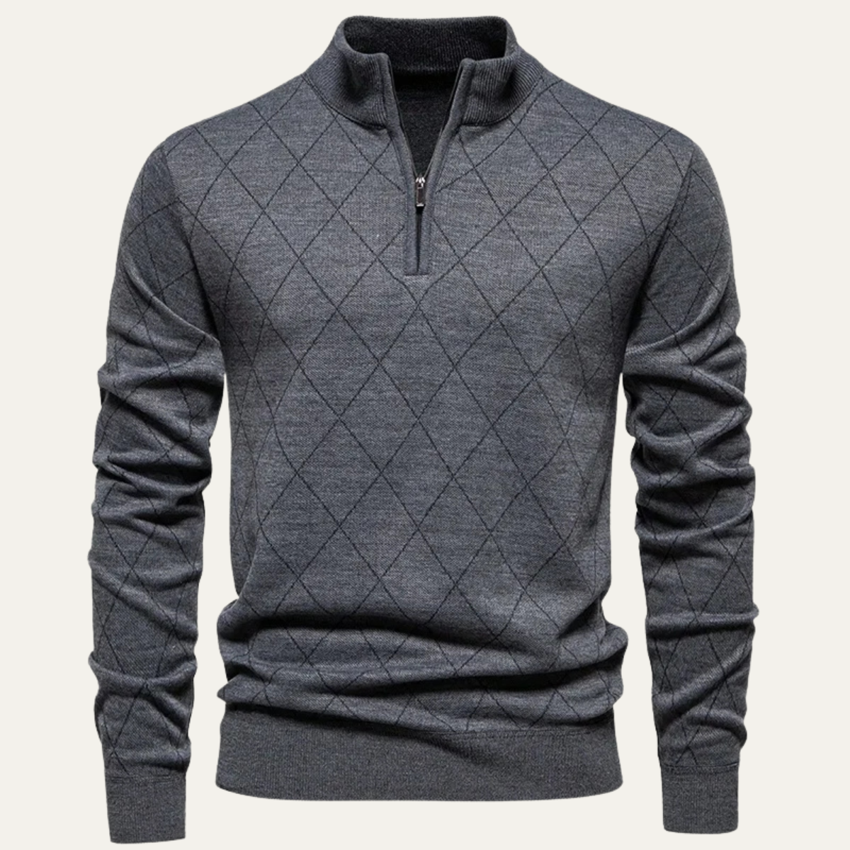 Men's Quarter Zip Knit Sweater Diamond Pattern - Vonnera