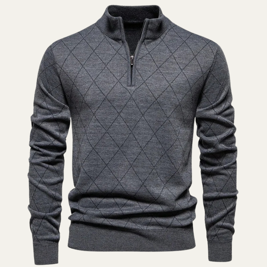 Men's Quarter Zip Knit Sweater Diamond Pattern - Vonnera