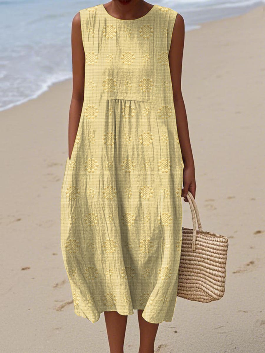 Women's Round Neck Textured Detail Dress