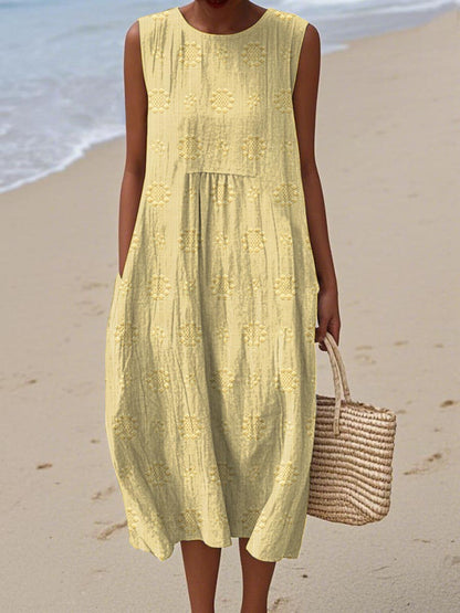 Women's Midi Textured Loose Fit Casual Dress