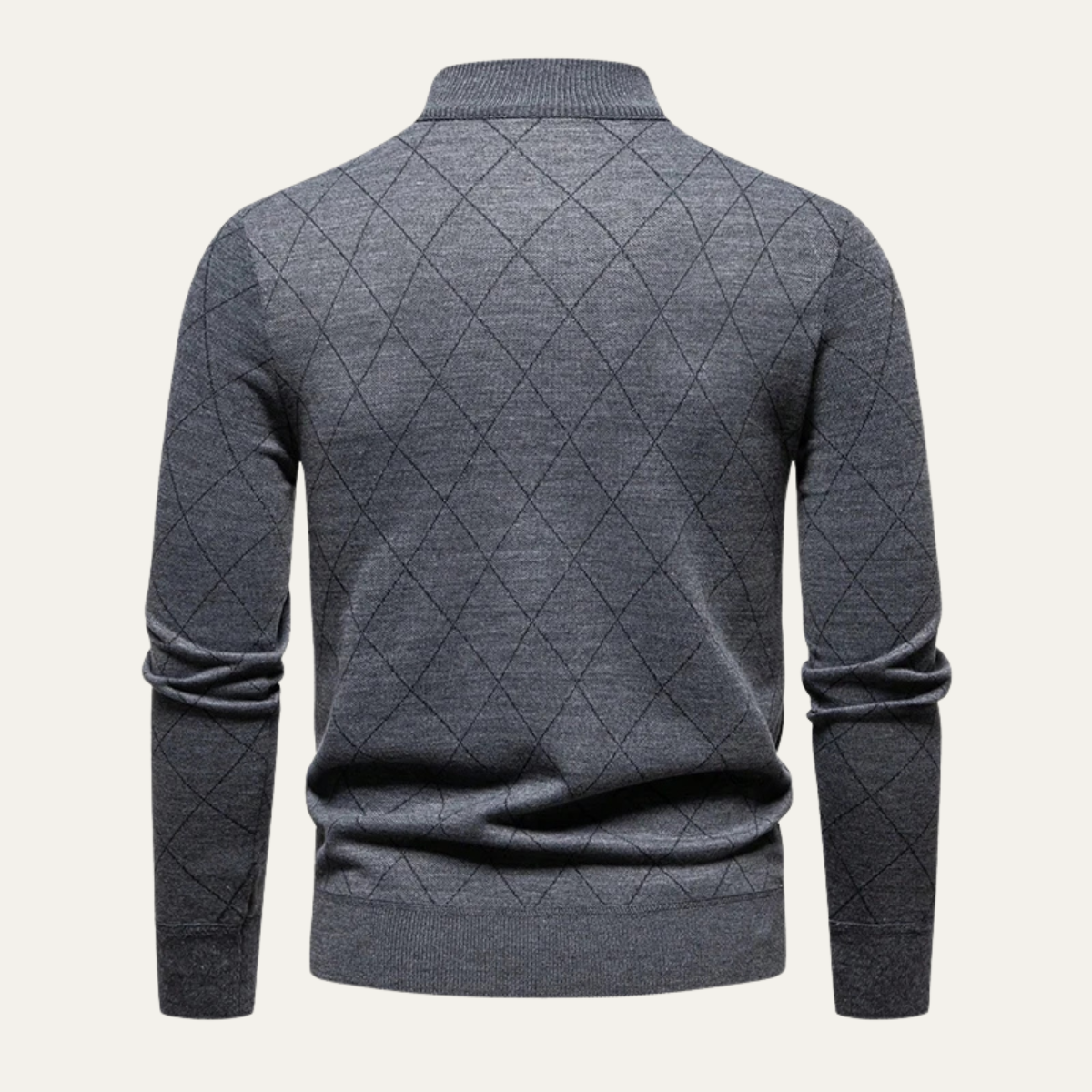 Men's Quarter Zip Knit Sweater Diamond Pattern