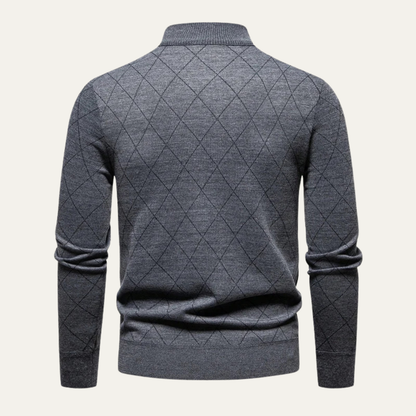 Men's Quarter Zip Knit Sweater Diamond Pattern