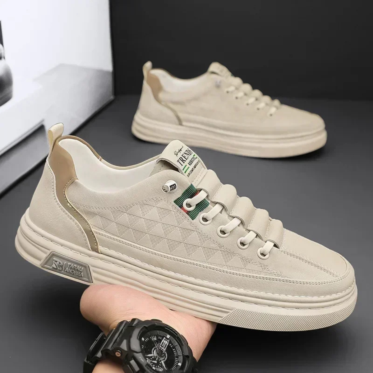 Men's Leather Look Sneakers Lightweight Lace Up