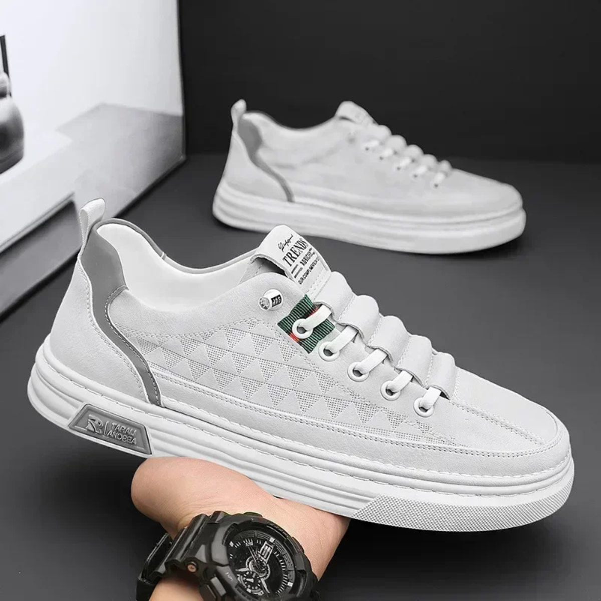 Men's Leather Look Sneakers Lightweight Lace Up