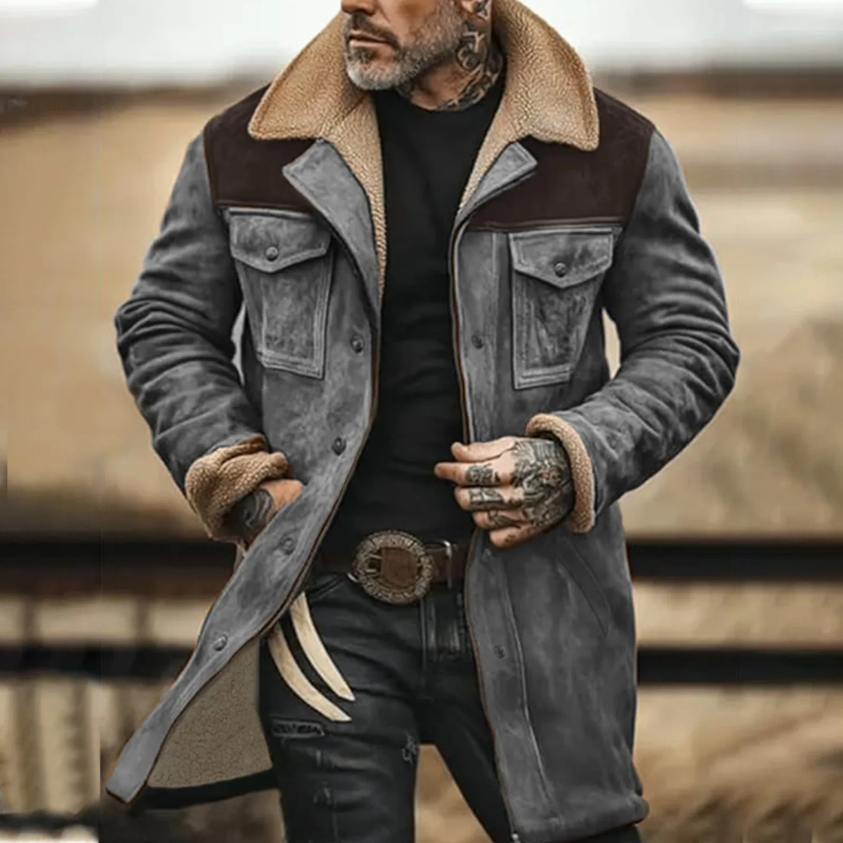 Men's Suede Jacket Fleece Lined Warm Winter Brown