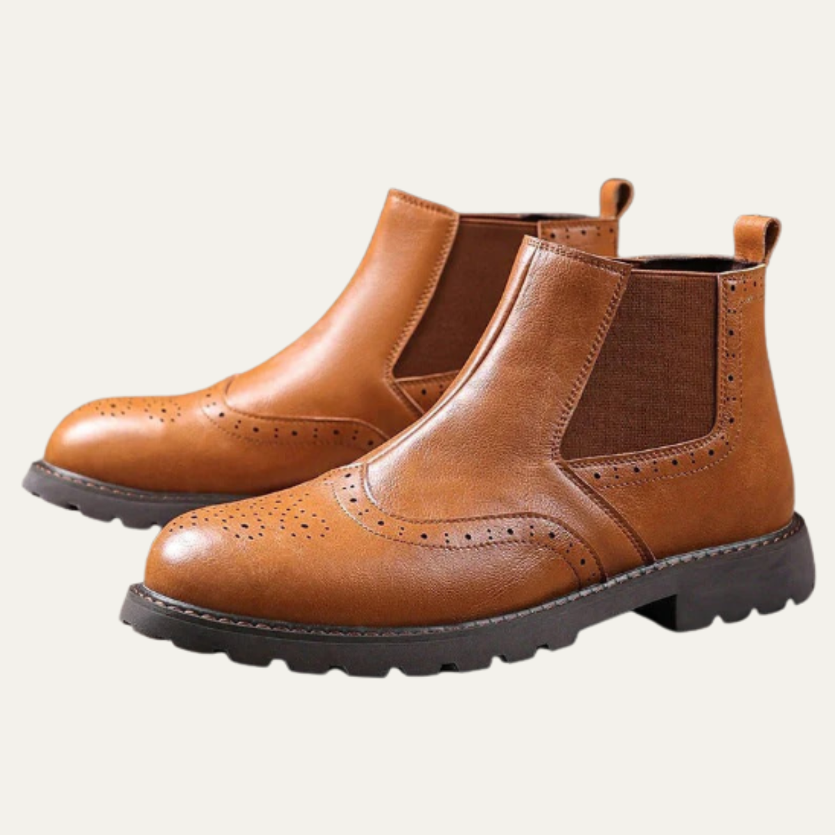 Men's Leather Chelsea Boots Brown Brogue Ankle Boots - Vonnera