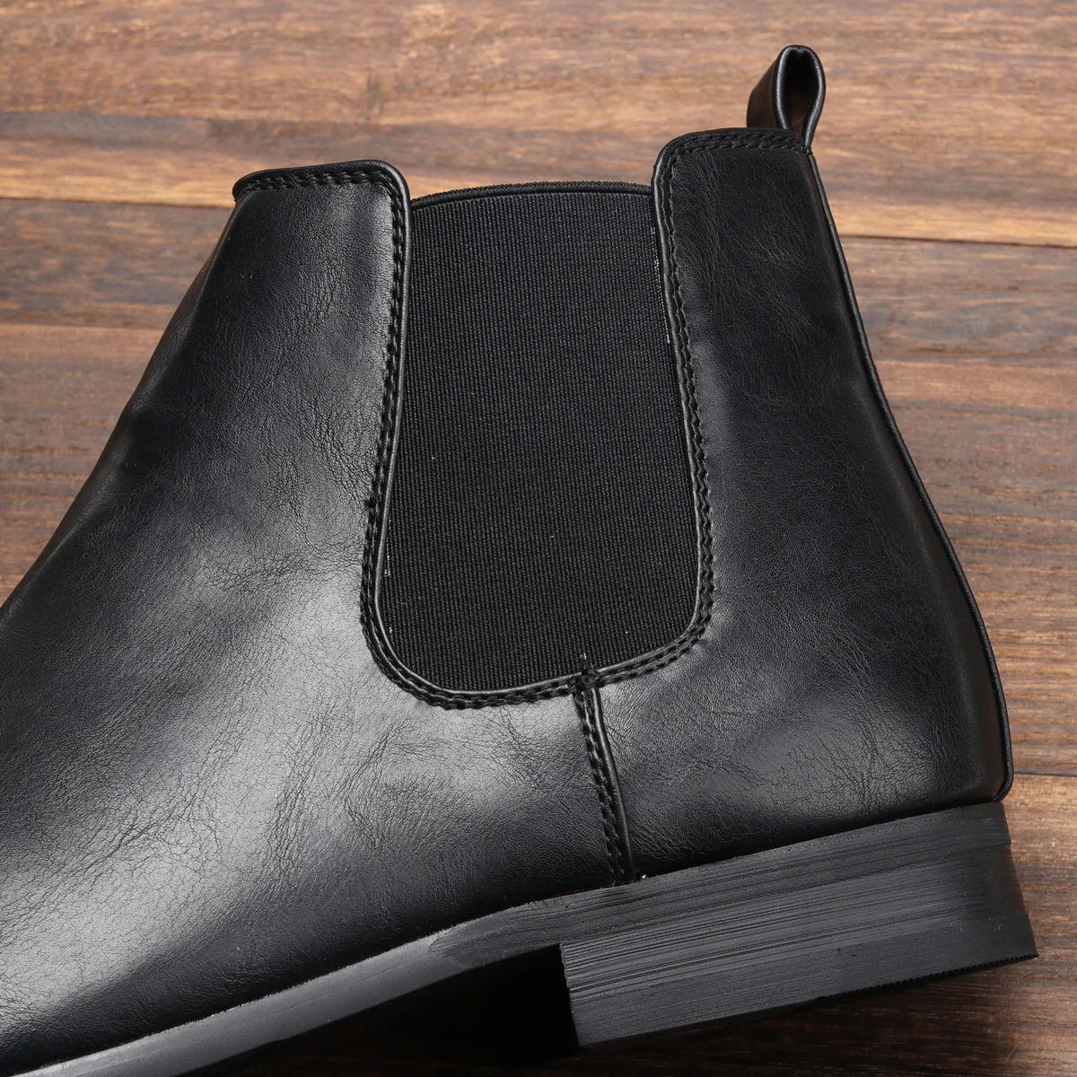 Men's Chelsea Leather Ankle Boots Elastic Sides Black