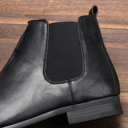 Men's Chelsea Leather Ankle Boots Elastic Sides Black