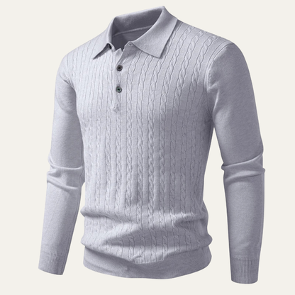 Men's Cotton Polo Sweater Soft Knit Beige