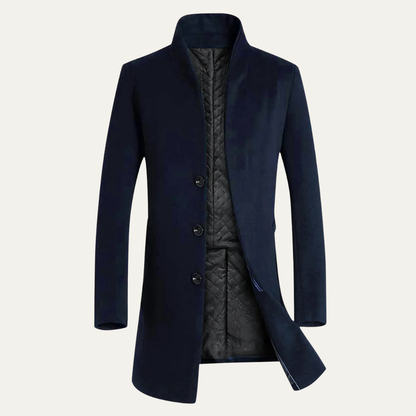 Men's Wool Blend Trench Coat Single Breasted Charcoal